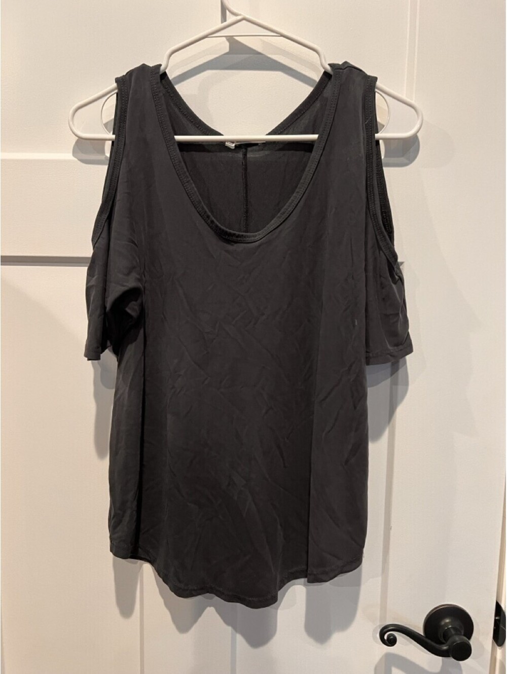 Acemi Womens S Charcoal Gray Cold Shoulder Short Sleeve Tunic Top